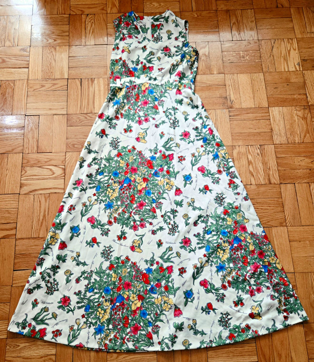 VintageLeslie Fay Sz White Multicolor Floral V-Neck Long Sleeveless Dress No Sz